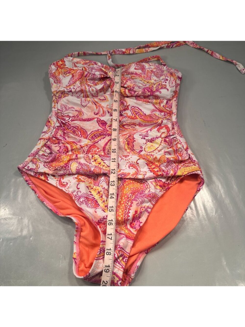 Lauren Ralph Lauren Paisley Bandeau One Piece Womens Swimsuit Ruched Padded Cups - Picture 6 of 16